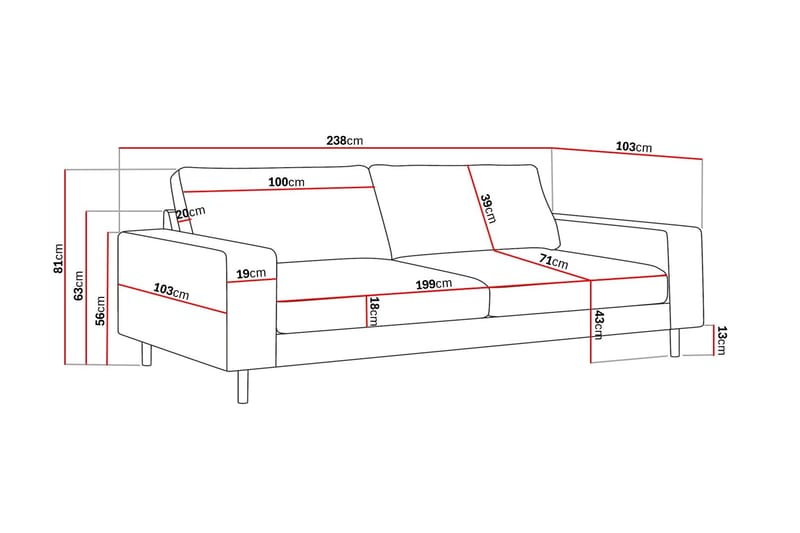 Scandi Dyp 4-seters sofa i stoff - Mørkebrun - Møbler - Sofaer - 4 seter sofa