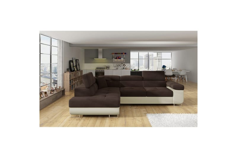 Seksjon Eltap Anton 272x203x85 cm - Jasmine 29, Soft 33, Brun, Beige, Venstre - Møbler - Sofaer - Fløyelssofaer