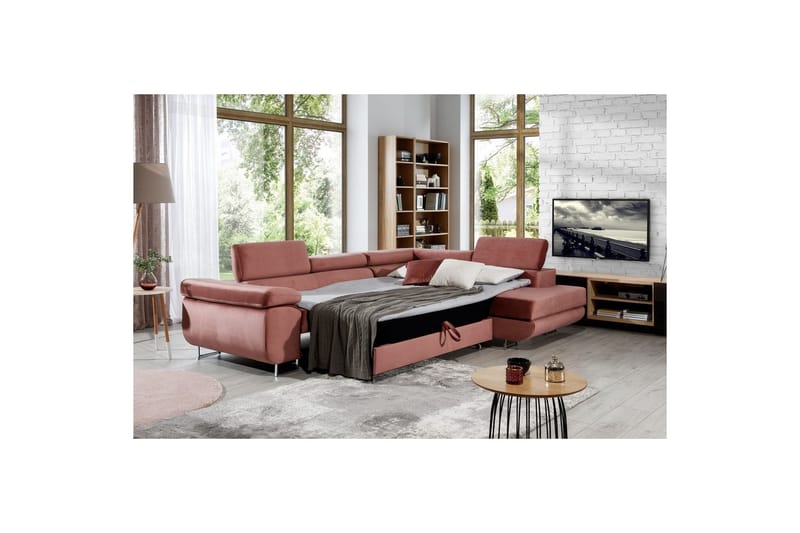 Seksjon Eltap Anton 272x203x85 cm - Monolith 63, Rosa, Høyre - Møbler - Sofaer - Fløyelssofaer