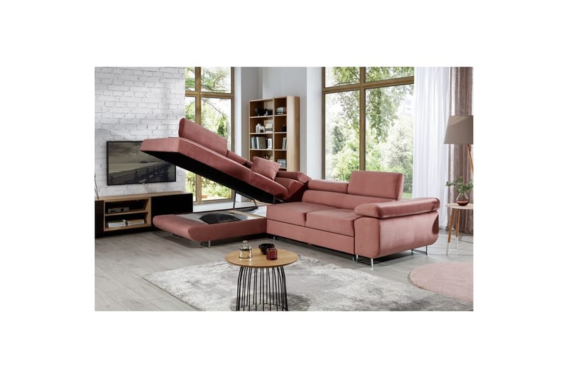Seksjon Eltap Anton 272x203x85 cm - Monolith 63, Rosa, Venstre - Møbler - Sofaer - Fløyelssofaer