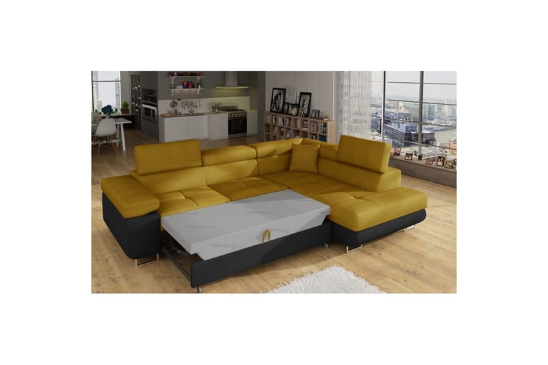 Seksjon Eltap Anton 272x203x85 cm - Omega 68, Soft 11, Gul, Svart, Høyre - Møbler - Sofaer - Skinnsofaer
