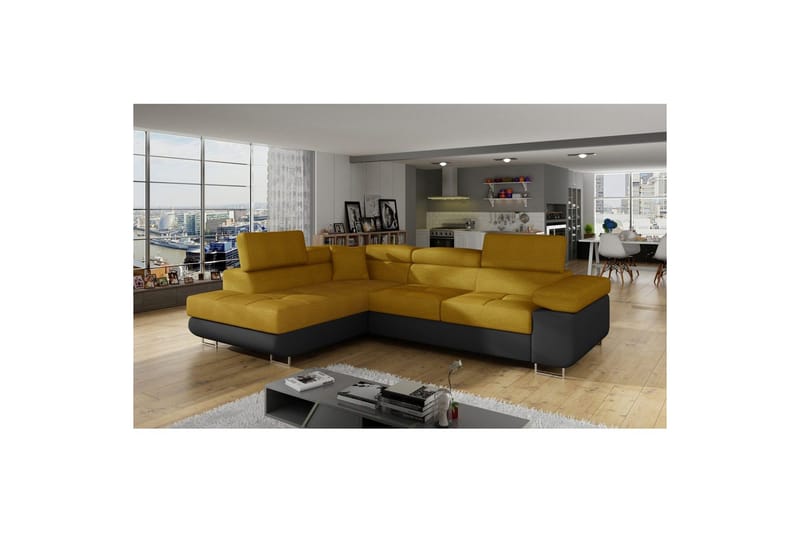 Seksjon Eltap Anton 272x203x85 cm - Omega 68, Soft 11, Gul, Svart, Venstre - Møbler - Sofaer - Skinnsofaer