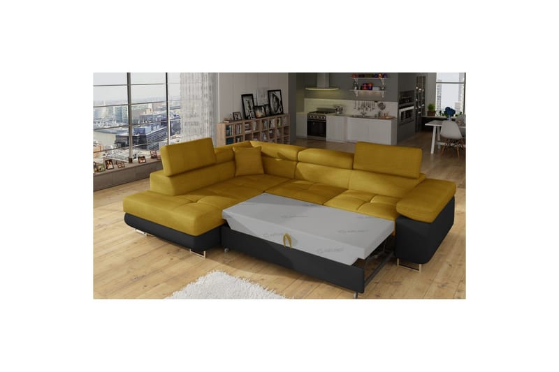 Seksjon Eltap Anton 272x203x85 cm - Omega 68, Soft 11, Gul, Svart, Venstre - Møbler - Sofaer - Skinnsofaer