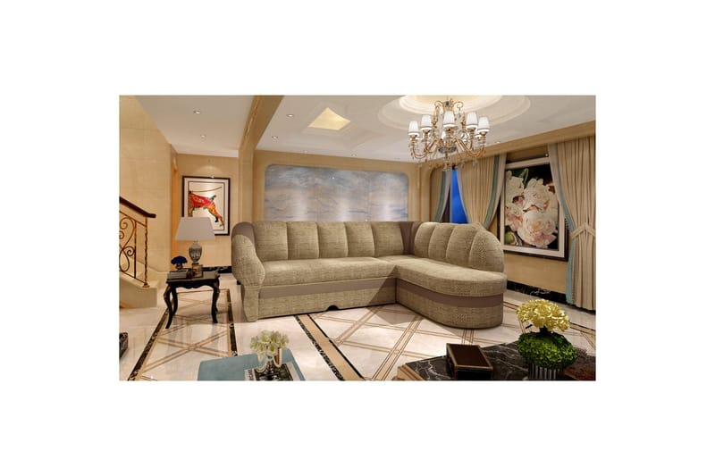 Seksjon Eltap Benano 250x85x180 cm - Berlin 03, Soft 15, Beige, Brun, Høyre - Møbler - Sofaer - Skinnsofaer