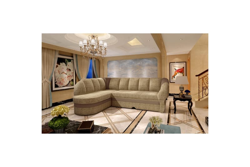 Seksjon Eltap Benano 250x85x180 cm - Berlin 03, Soft 15, Beige, Brun, Venstre - M�øbler - Sofaer - Skinnsofaer