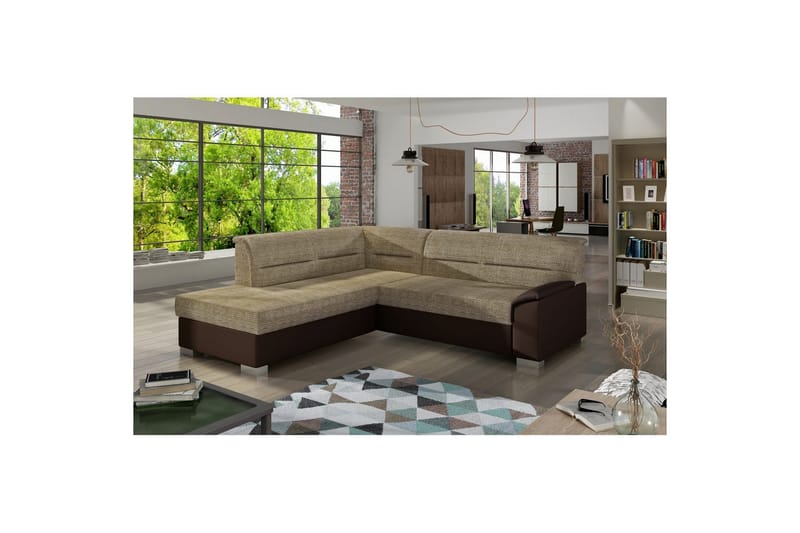 Seksjon Eltap Bergen 247x214x83 cm - Berlin 03, Soft 66, Beige, Mørk Brun, Venstre - Møbler - Sofaer - Skinnsofaer