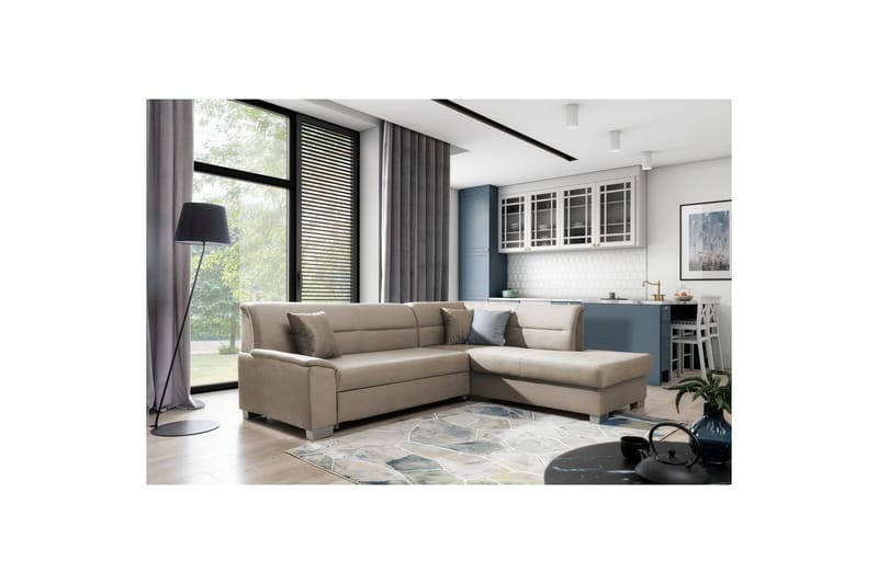 Seksjon Eltap Bergen 247x214x83 cm - Monolith 09, Mørk beige, Høyre - Møbler - Sofaer - Fløyelssofaer