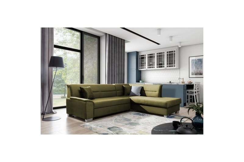 Seksjon Eltap Bergen 247x214x83 cm - Monolith 38, Grønn, Høyre - Møbler - Sofaer - Fløyelssofaer