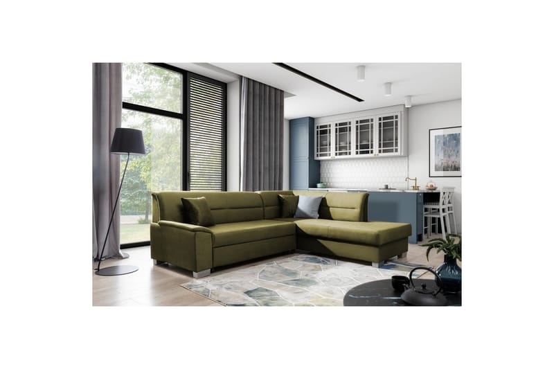 Seksjon Eltap Bergen 247x214x83 cm - Monolith 38, Grønn, Høyre - Møbler - Sofaer - Fløyelssofaer