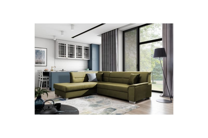 Seksjon Eltap Bergen 247x214x83 cm - Monolith 38, Grønn, Venstre - Møbler - Sofaer - Fløyelssofaer