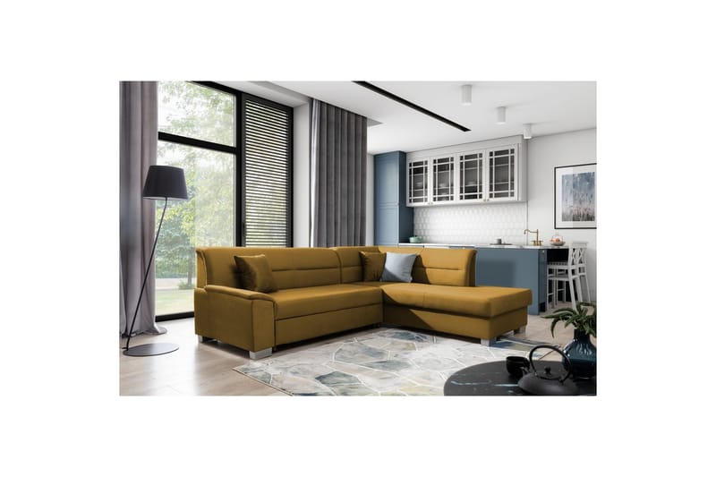 Seksjon Eltap Bergen 247x214x83 cm - Monolith 48, Gul, Høyre - Møbler - Sofaer - Fløyelssofaer