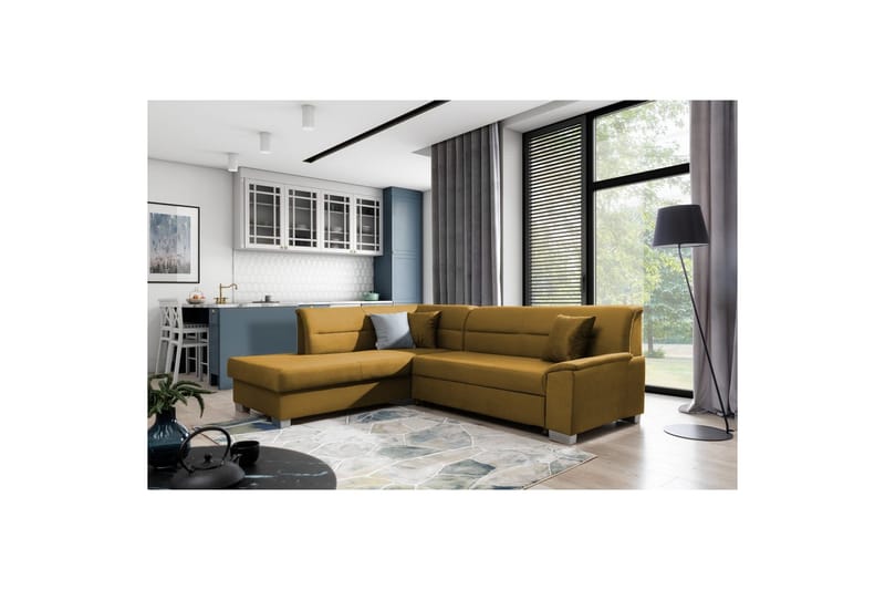 Seksjon Eltap Bergen 247x214x83 cm - Monolith 48, Gul, Venstre - Møbler - Sofaer - Fløyelssofaer
