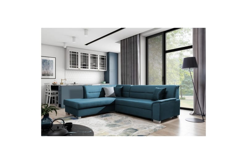 Seksjon Eltap Bergen 247x214x83 cm - Monolith 77, Blå, Venstre - Møbler - Sofaer - Fløyelssofaer