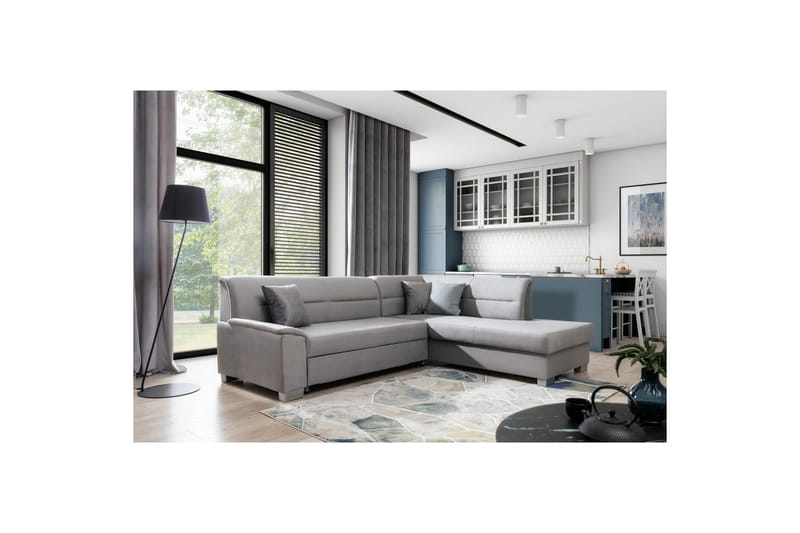 Seksjon Eltap Bergen 247x214x83 cm - Monolith 84, Monolith 85, Lys Grå, Grå, Høyre - Møbler - Sofaer - Fløyelssofaer