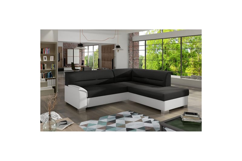 Seksjon Eltap Bergen 247x214x83 cm - Sawana 14, Soft 17, Svart, Hvit, Høyre - Møbler - Sofaer - Skinnsofaer