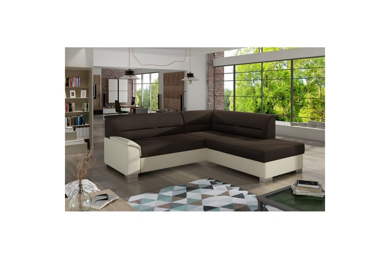 Seksjon Eltap Bergen 247x214x83 cm - Sawana 26, Soft 33, Mørk brun, Beige, Høyre - Møbler - Sofaer - Skinnsofaer