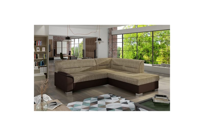 Seksjon Eltap Delvo 247x214x83 cm, Berlin 03, Soft 66, Beige, Mørk Brun, Høyre