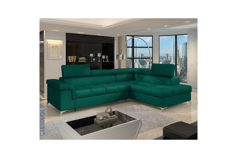 Seksjon Eltap Eridano 275x202x88 cm - Monolith 37, Grønn, Høyre - Møbler - Sofaer - Fløyelssofaer