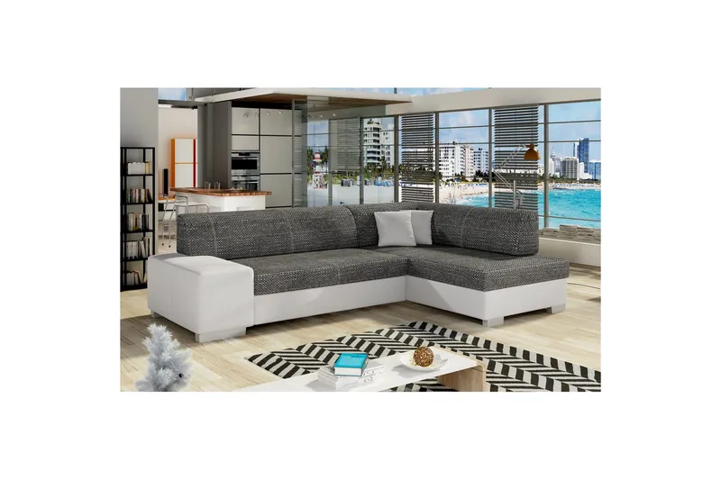 Seksjon Eltap Fabio 268x167x73 cm, Berlin 02, Soft 17, Svart, Hvit, Høyre
