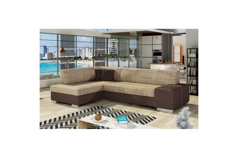 Seksjon Eltap Fabio 268x167x73 cm - Berlin 03, Soft 66, Beige, Mørkebrun, Venstre - Møbler - Sofaer - Skinnsofaer