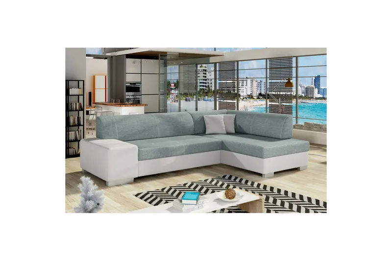 Seksjon Eltap Fabio 268x167x73 cm, Trekk 70, Myk 17, Blå, Hvit, Høyre