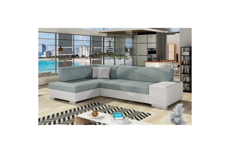 Seksjon Eltap Fabio 268x167x73 cm - Trekk 70, Myk 17, Blå, Hvit, Venstre - Møbler - Sofaer - Skinnsofaer