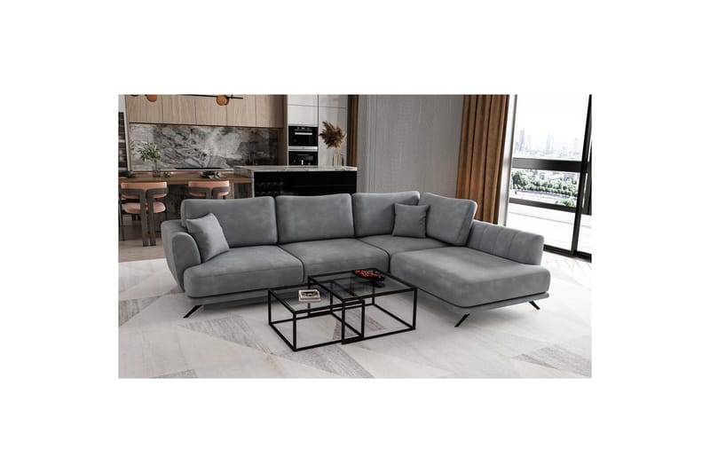 Seksjon Eltap Larde 286x191x90 cm - Nube 3, Lys Grå, Høyre - Møbler - Sofaer - Fløyelssofaer