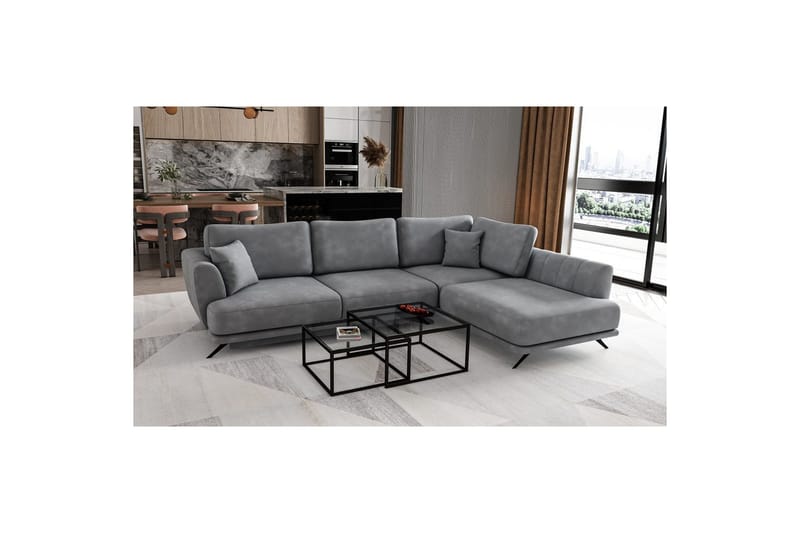 Seksjon Eltap Larde 286x191x90 cm - Nube 3, Lys Grå, Høyre - Møbler - Sofaer - Fløyelssofaer