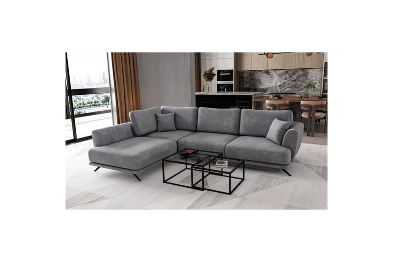 Seksjon Eltap Larde 286x191x90 cm - Nube 3, Lys Grå, Venstre - Møbler - Sofaer - Fløyelssofaer