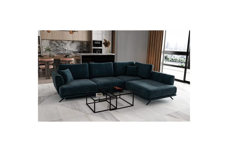 Seksjon Eltap Larde 286x191x90 cm - Nube 40, Blå, Høyre - Møbler - Sofaer - Fløyelssofaer