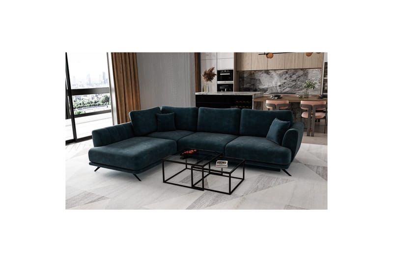 Seksjon Eltap Larde 286x191x90 cm - Nube 40, Blå, Venstre - Møbler - Sofaer - Fløyelssofaer