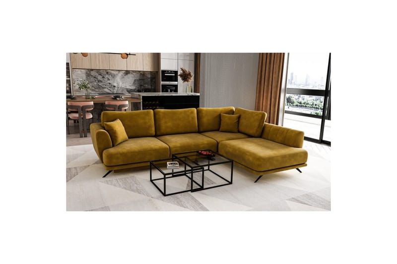 Seksjon Eltap Larde 286x191x90 cm - Nube 45, Gul, Høyre - Møbler - Sofaer - Fløyelssofaer