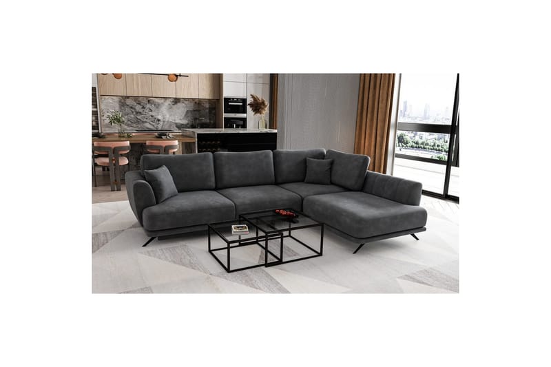Seksjon Eltap Larde 286x191x90 cm - Nube 6, Mørkegrå, Høyre - Møbler - Sofaer - Fløyelssofaer