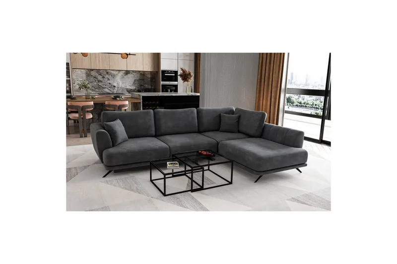 Seksjon Eltap Larde 286x191x90 cm - Nube 6, Mørkegrå, Høyre - Møbler - Sofaer - Fløyelssofaer