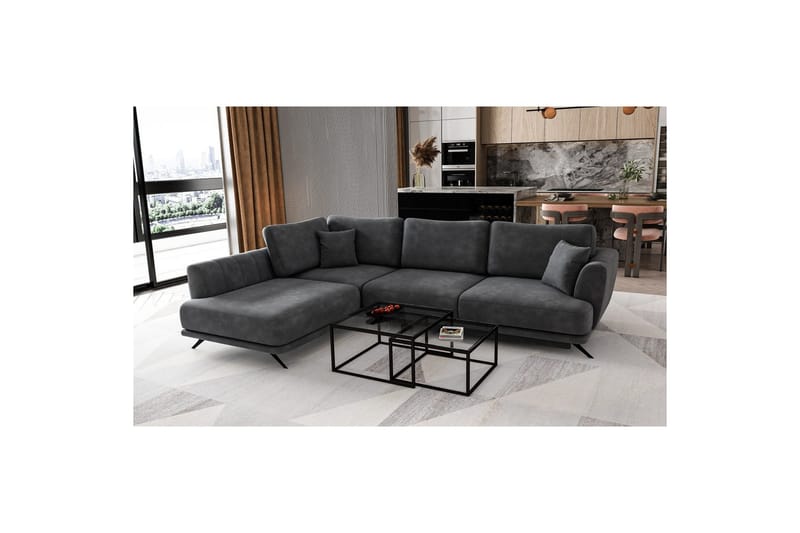 Seksjon Eltap Larde 286x191x90 cm - Nube 6, Mørkegrå, Venstre - Møbler - Sofaer - Fløyelssofaer