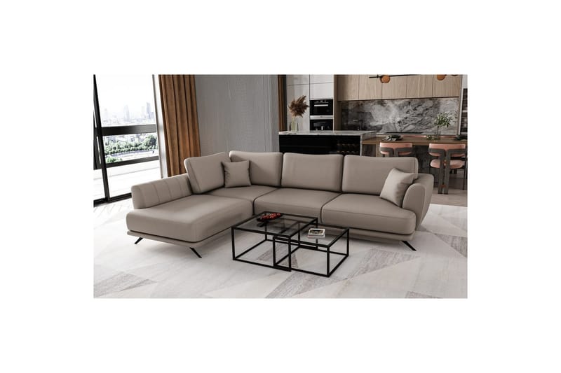 Seksjon Eltap Larde 286x191x90 cm - Savoi 7, Beige, Venstre - Møbler - Sofaer - Skinnsofaer