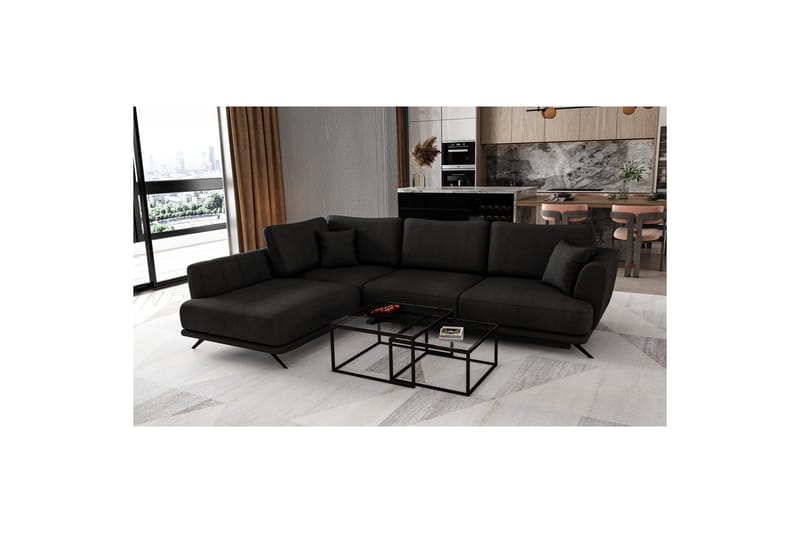 Seksjon Eltap Larde 286x191x90 cm - Velvetmat 10, Svart, Venstre - Møbler - Sofaer - Fløyelssofaer