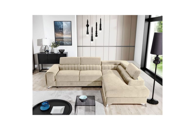Seksjon Eltap Laurence 278x205x92 cm - Monolith 04, Lys Beige, Høyre - Møbler - Sofaer - Fløyelssofaer