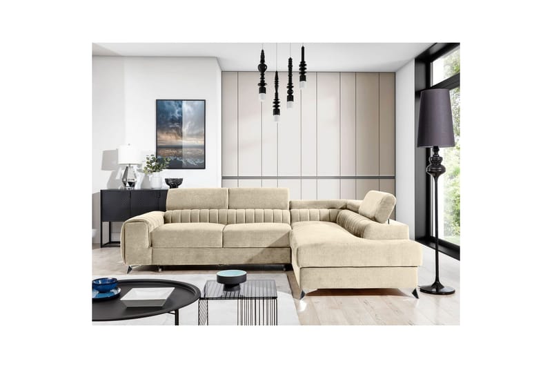 Seksjon Eltap Laurence 278x205x92 cm - Monolith 04, Lys Beige, Høyre - Møbler - Sofaer - Fløyelssofaer