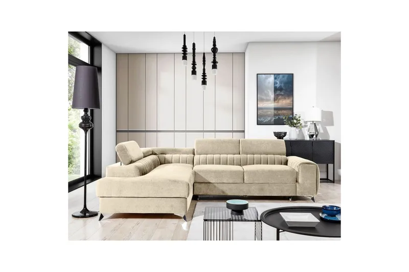 Seksjon Eltap Laurence 278x205x92 cm - Monolith 04, Lys Beige, Venstre - Møbler - Sofaer - Fløyelssofaer