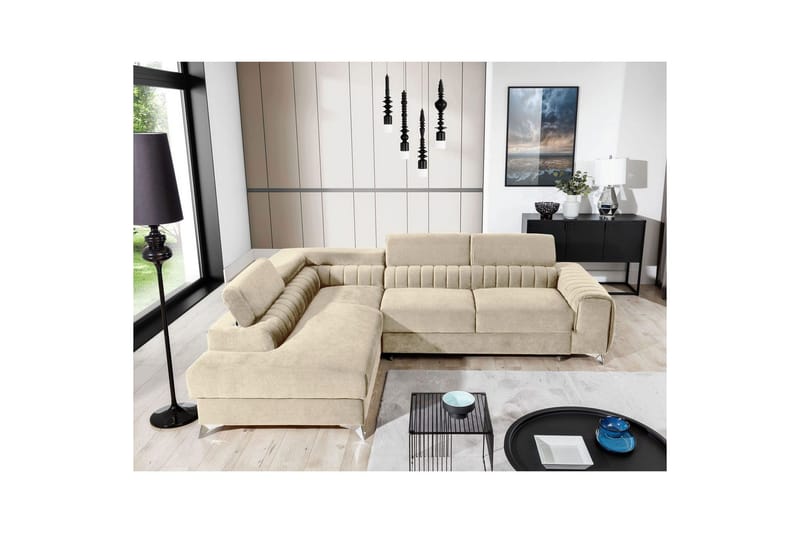 Seksjon Eltap Laurence 278x205x92 cm - Monolith 04, Lys Beige, Venstre - Møbler - Sofaer - Fløyelssofaer