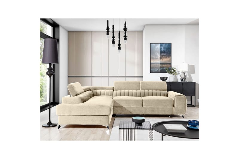 Seksjon Eltap Laurence 278x205x92 cm - Monolith 04, Lys Beige, Venstre - Møbler - Sofaer - Fløyelssofaer