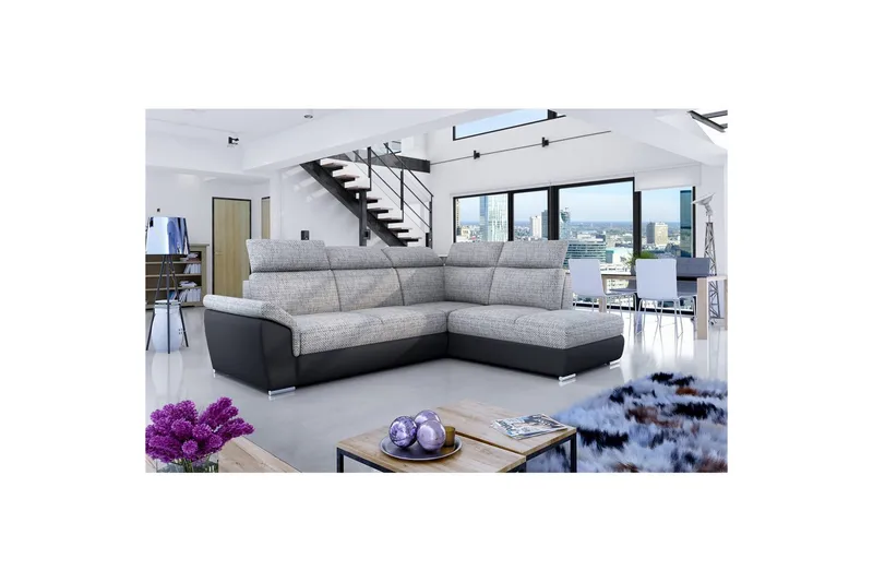 Seksjon Eltap Loreto 260x210x102 cm - Berlin 01, Soft 11, Grå, Svart, Høyre - Møbler - Sofaer - Skinnsofaer