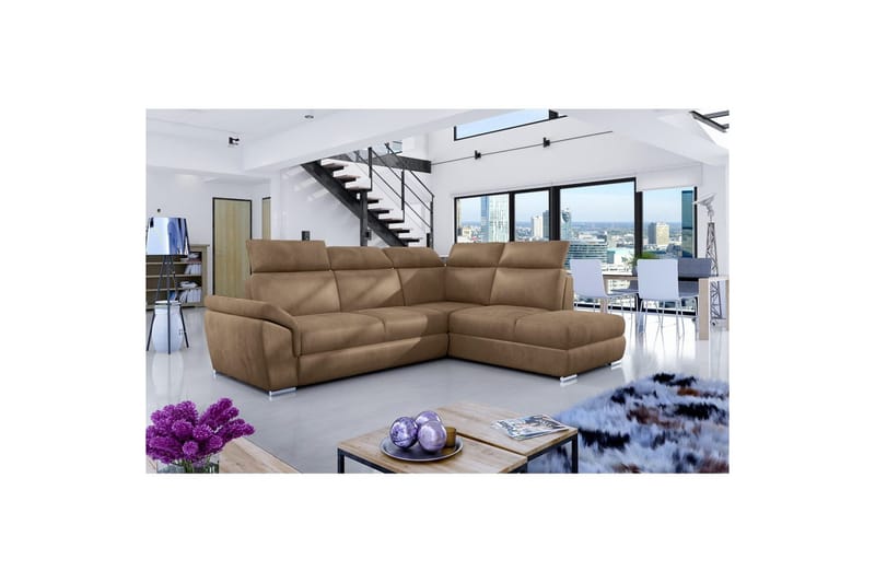 Seksjon Eltap Loreto 260x210x102 cm - Monolith 09, Mørk Beige, Høyre - Møbler - Sofaer - Fløyelssofaer