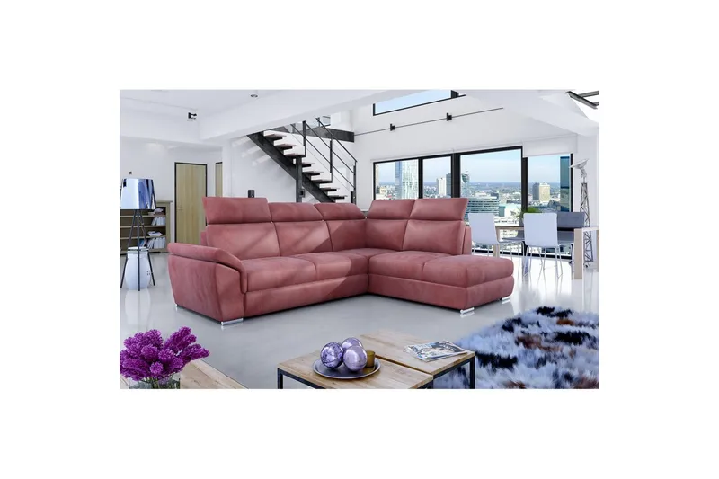 Seksjon Eltap Loreto 260x210x102 cm - Monolith 63, Rosa, Høyre - Møbler - Sofaer - Fløyelssofaer