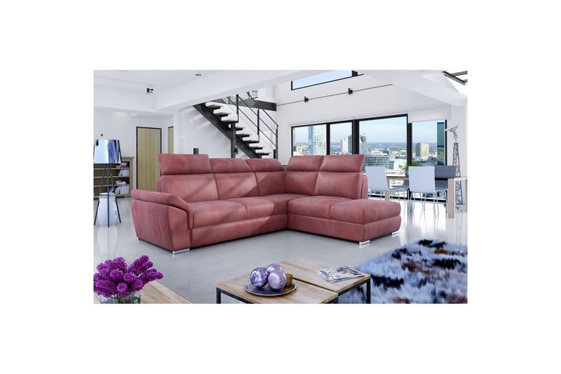 Seksjon Eltap Loreto 260x210x102 cm - Monolith 63, Rosa, Høyre - Møbler - Sofaer - Fløyelssofaer