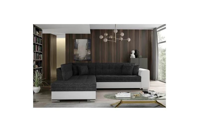 Seksjonssofa Eltap Pieretta 260x207x78 cm - Berlin 02, Myk 17, Sort, Hvit, Venstre - Møbler - Sofaer - Skinnsofaer