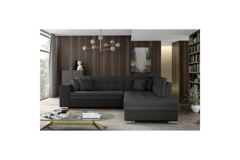 Seksjonssofa Eltap Pieretta 260x207x78 cm - Inari 96, Soft 11, Mørk grå, Svart, Høyre - Møbler - Sofaer - Skinnsofaer