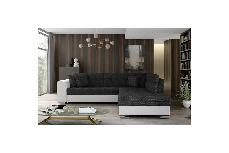Seksjonssofa Eltap Pieretta 260x207x78 cm, Berlin 02, Myk 17, Sort, Hvit, Høyre