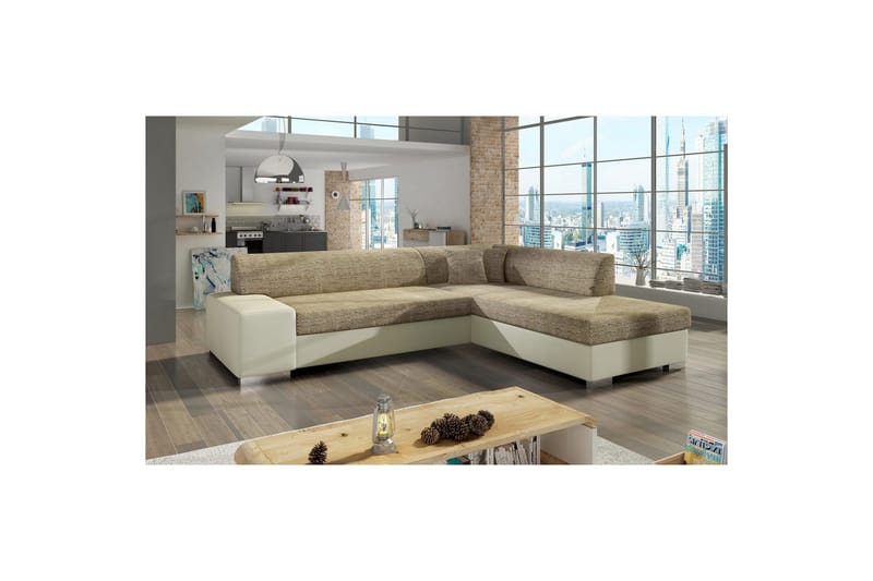 Seksjonssofa Eltap Porto 278x217x74 cm, Berlin 03, Myk 33, Beige, Høyre